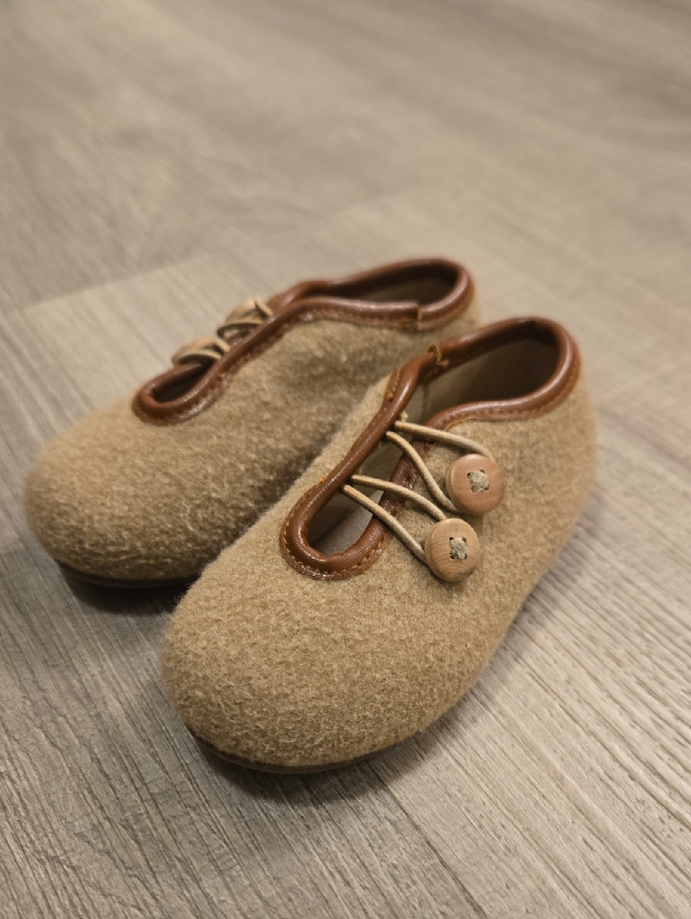 TC Kids Wool-Style Button Slippers in Tan